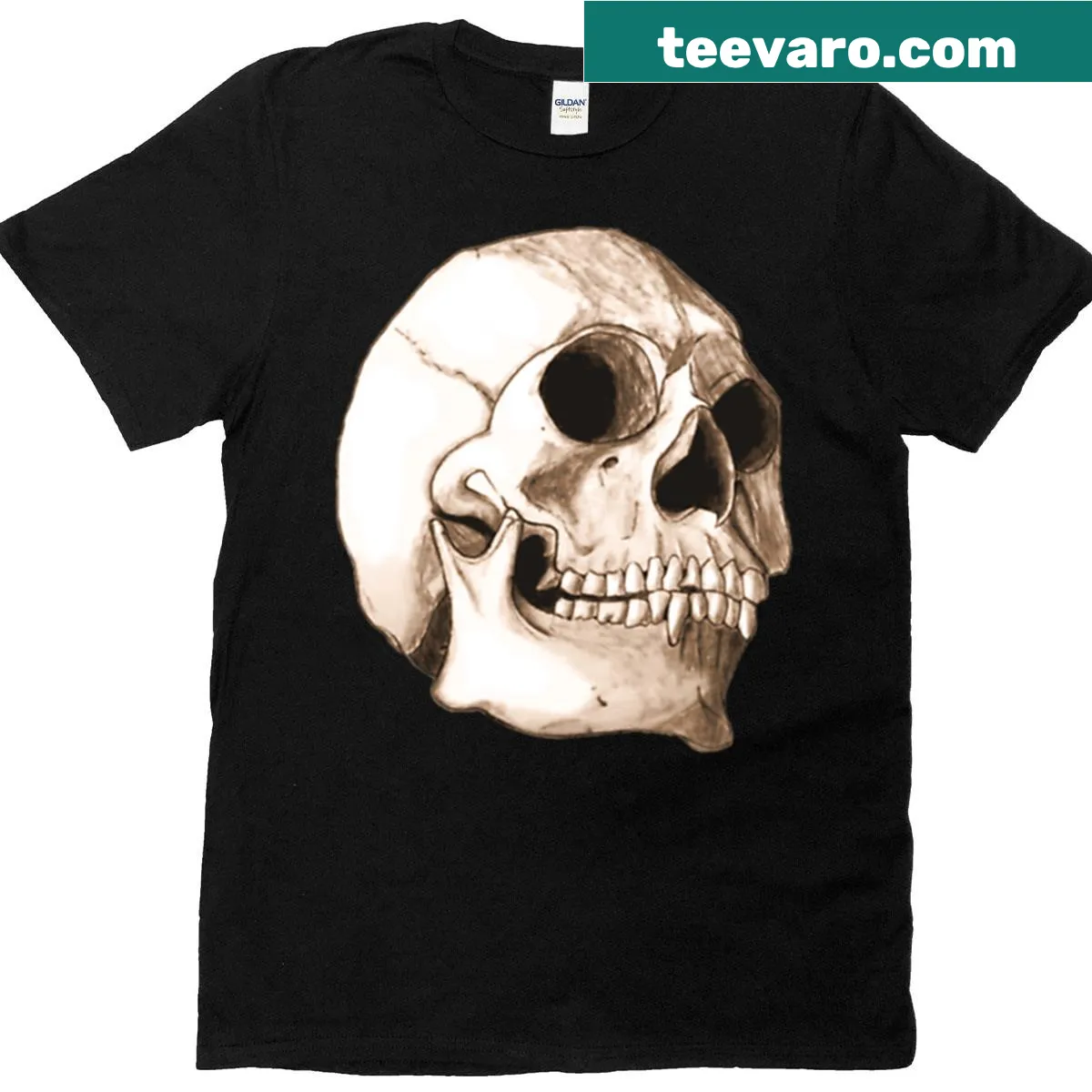 Minimalist t-shirt featuring a prominent skull graphic — on a men's t-shirt