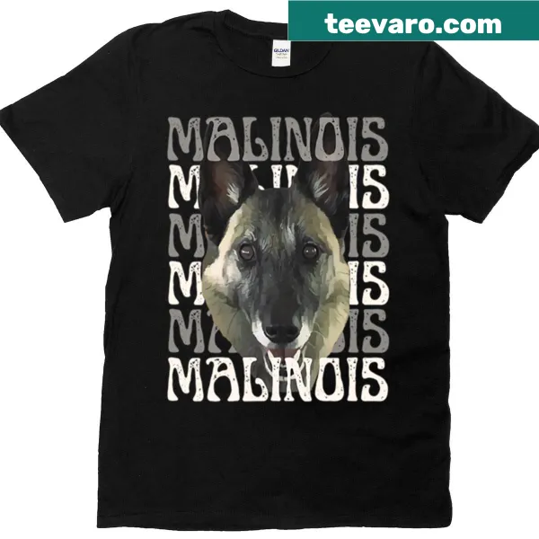 Illustration of a smiling Belgian Malinois on a T-shirt