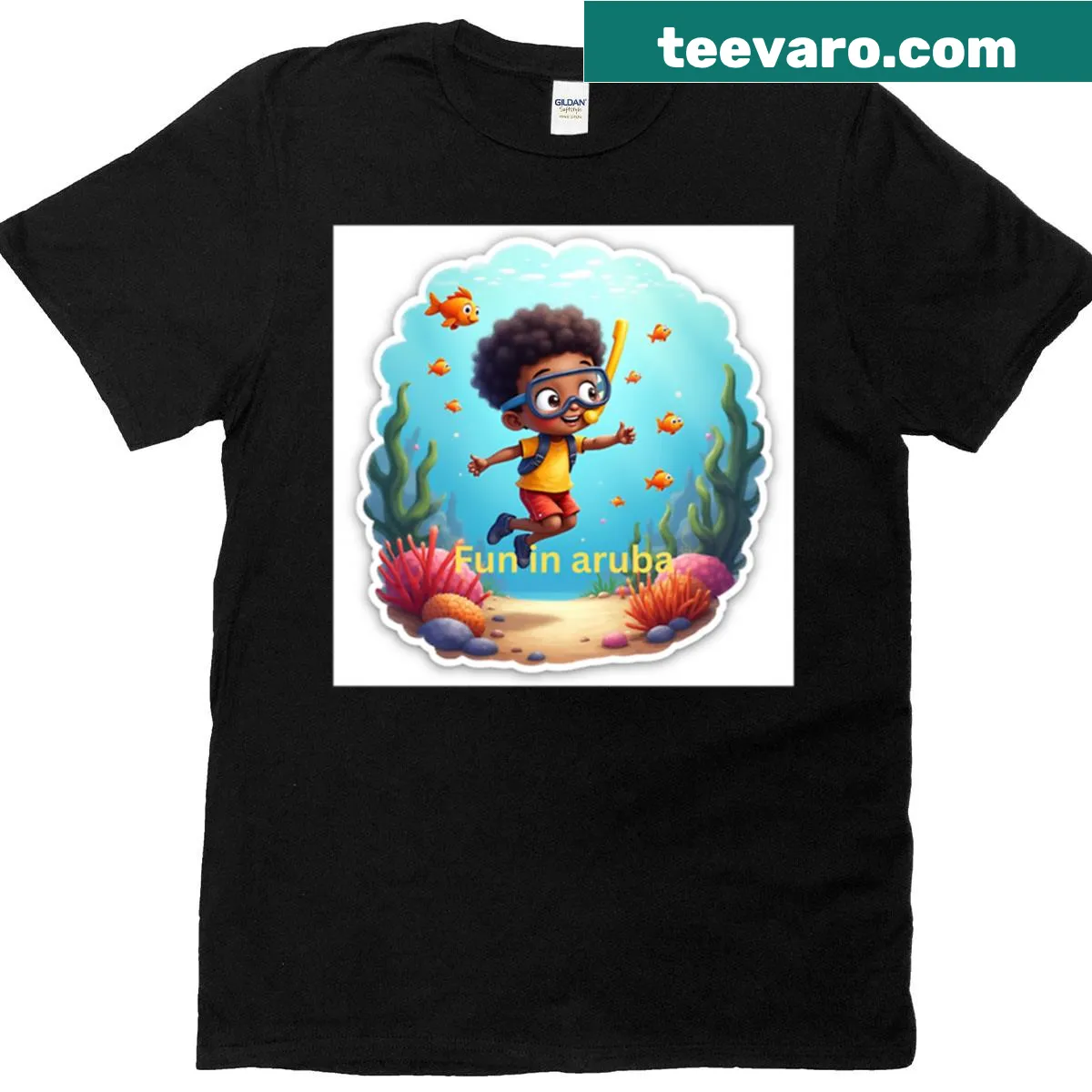 T-shirt featuring snorkeling graphics inspired by Aruba's vibrant underwater scene — on a men's t-shirt