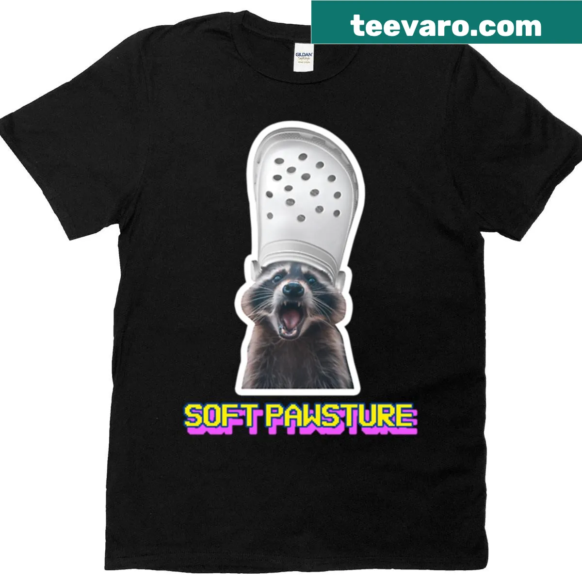 Illustration of a cat in jelly shoes, designed for cat lovers — on a men's t-shirt