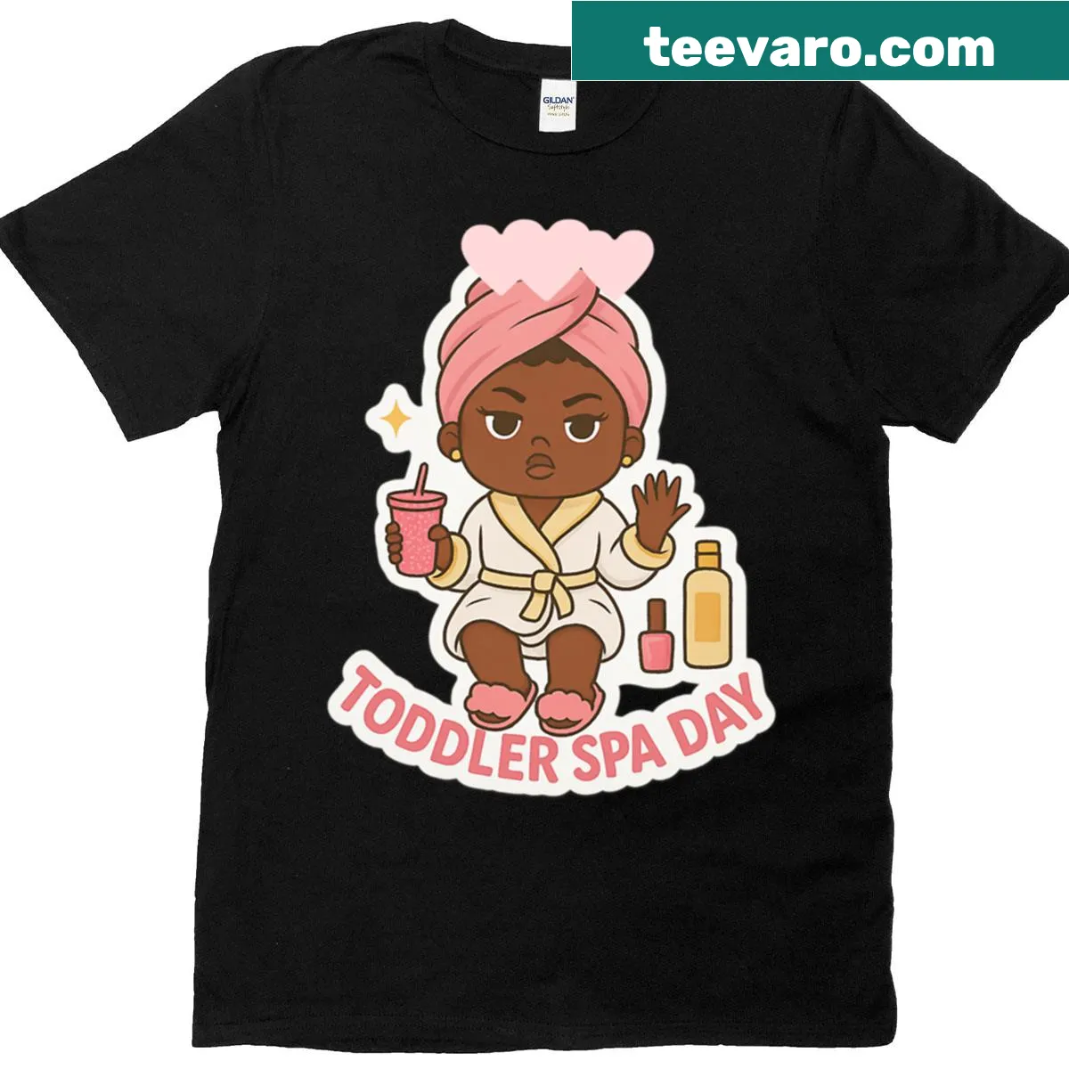 Cute illustration of a toddler spa day on a t-shirt — on a men's t-shirt