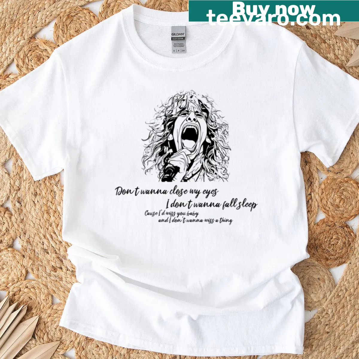 Aerosmith I Dont Wanna Miss A Thing T-shirt with bold typography — on a men's t-shirt