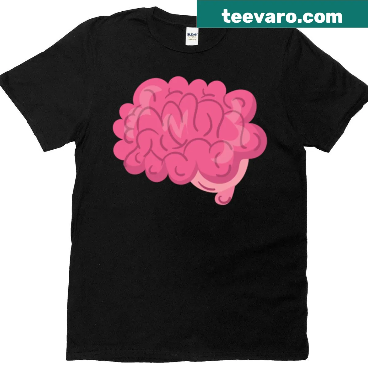 Illustrated T-shirt featuring a stylized pink brain design — on a men's t-shirt