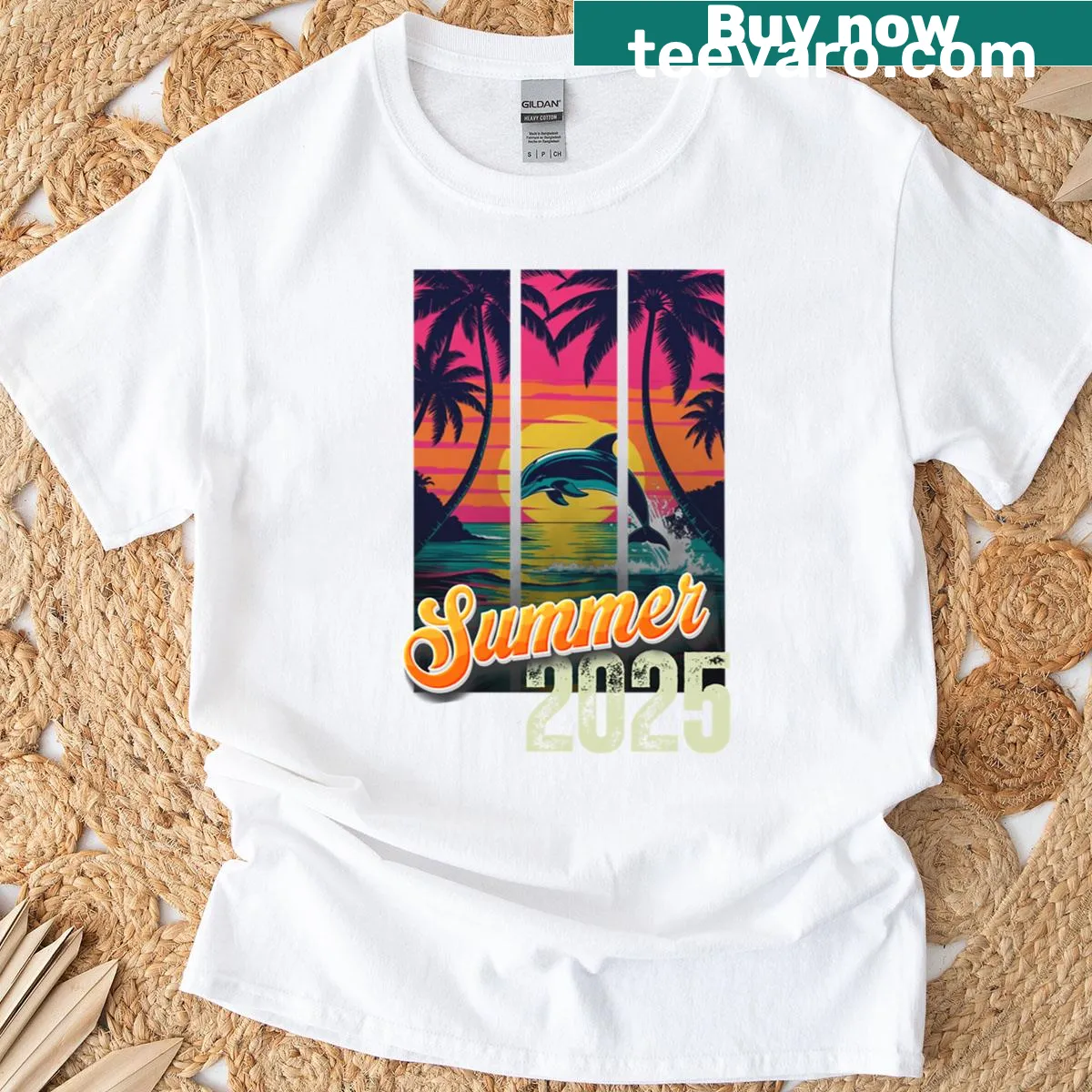 Minimalist typography t-shirt featuring 'Summer 2025' text — on a men's t-shirt