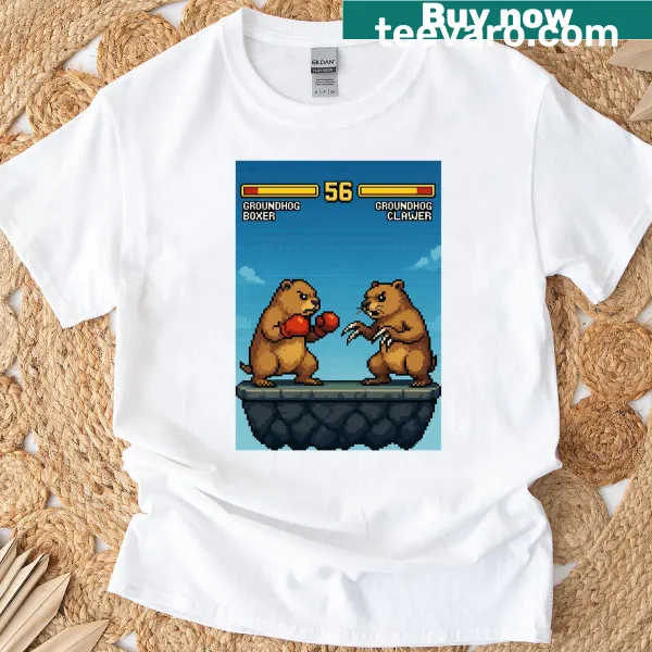 Bold illustration of fighting groundhogs on t-shirt