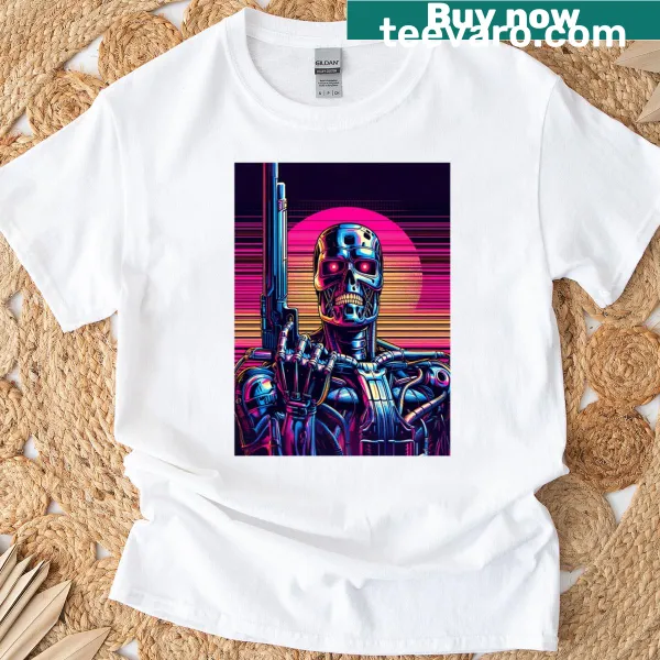 Retro-style Synthwave Terminator graphic T-shirt