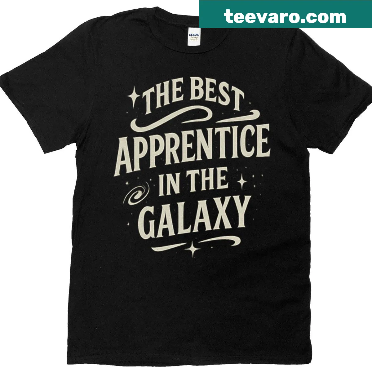 Playful Apprentice in the Galaxy typography t-shirt — on a men's t-shirt