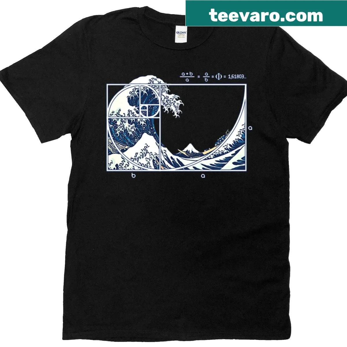 Stylish T-shirt featuring an artistic Fibonacci wave graphic — on a men's t-shirt