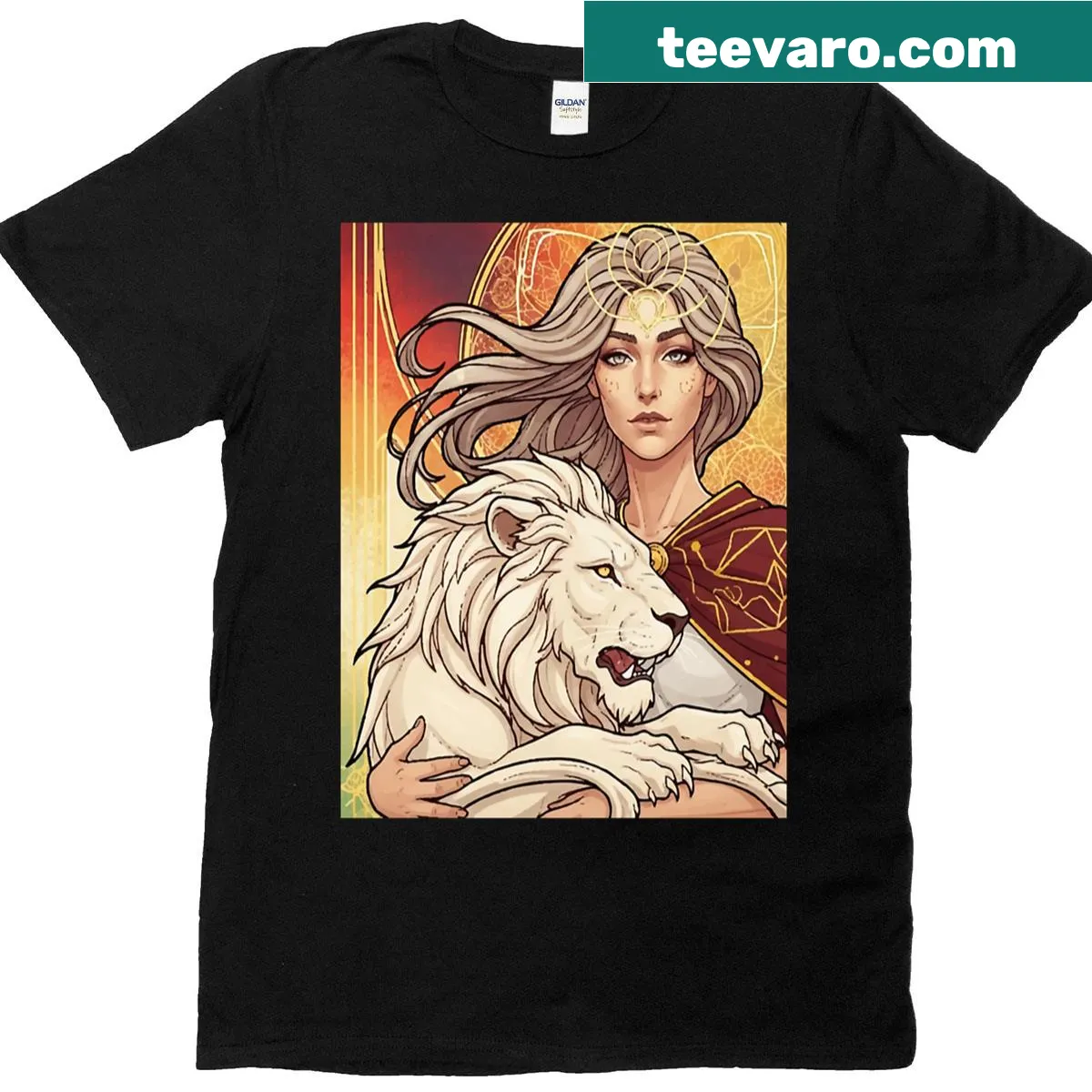 T-shirt with elegant typography representing a feminine archetype in tarot — on a men's t-shirt
