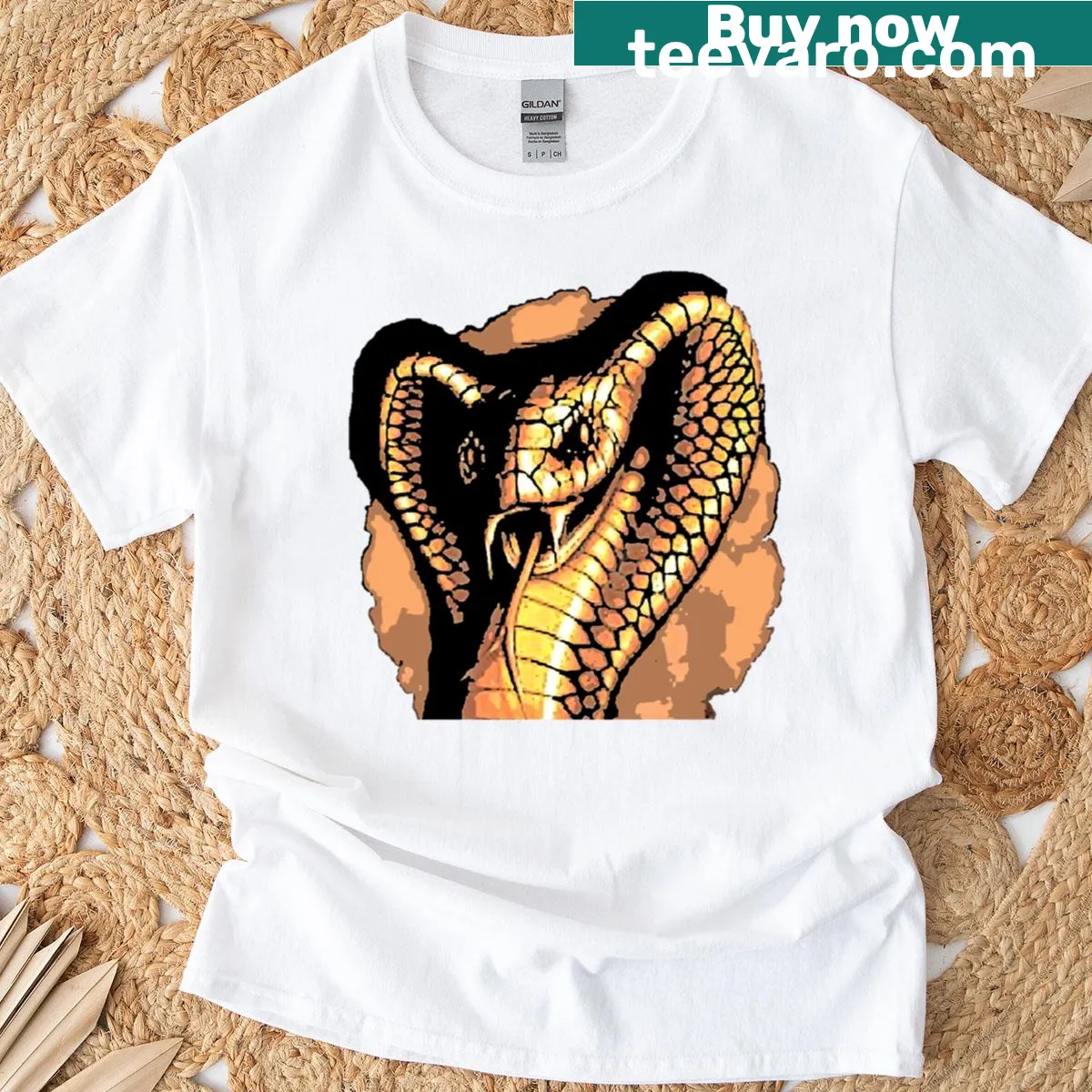 Illustrated T-shirt featuring a bold viper design. — on a men's t-shirt