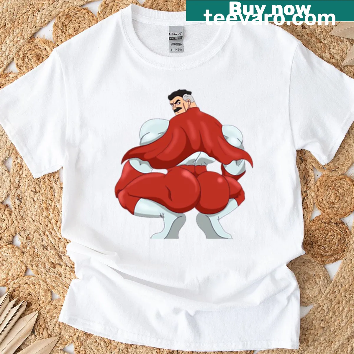 Funny T-shirt featuring a playful design of Omni Man with a humorous twist — on a men's t-shirt