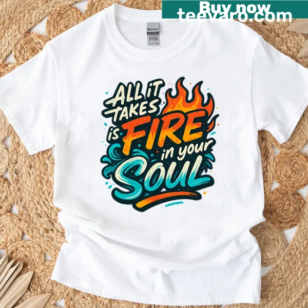 Y2K-inspired graphic tee with fire and ocean elements