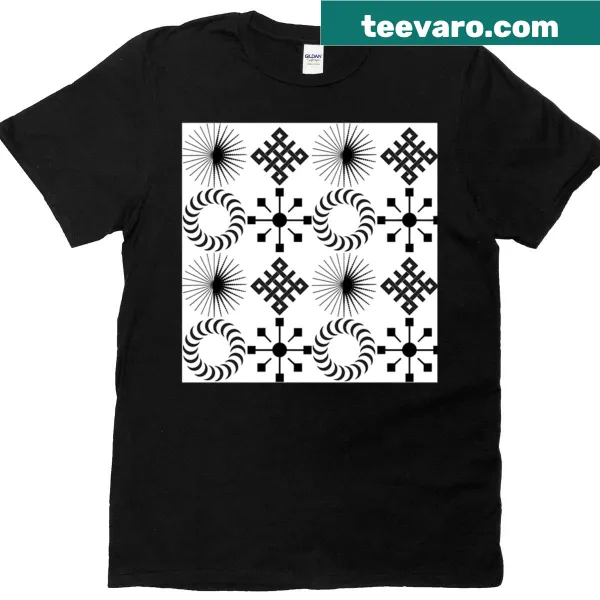 Minimalist tiled grid design on a contemporary t-shirt