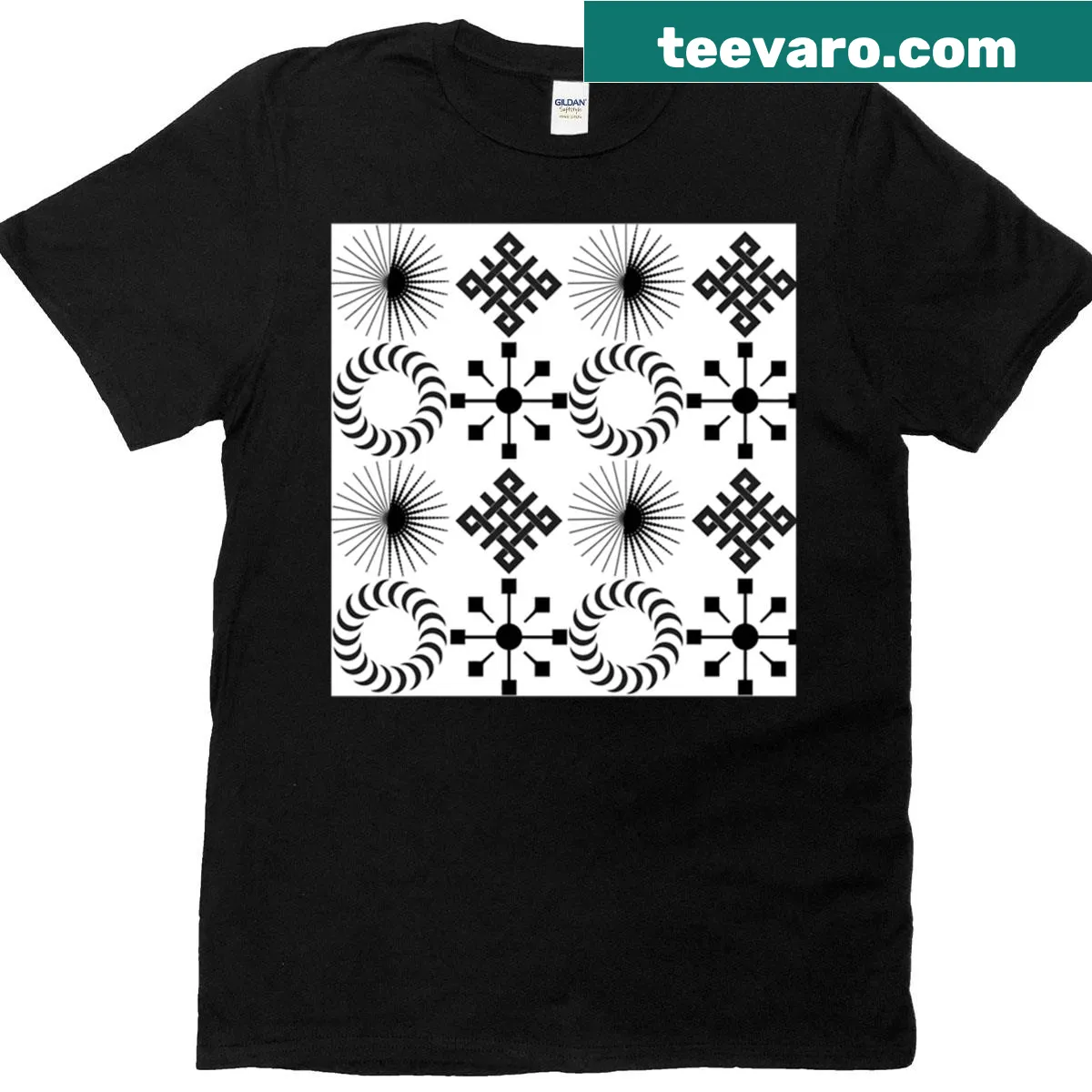 Minimalist tiled grid design on a contemporary t-shirt — on a men's t-shirt