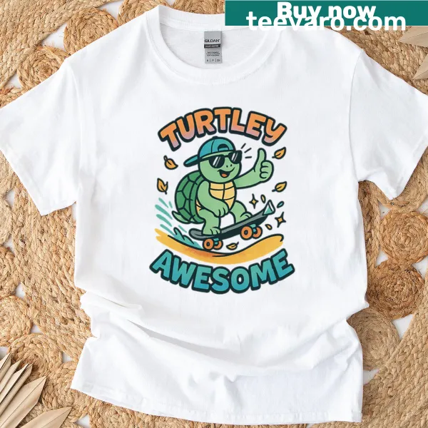 Playful turtle illustration on a t-shirt, celebrating marine life