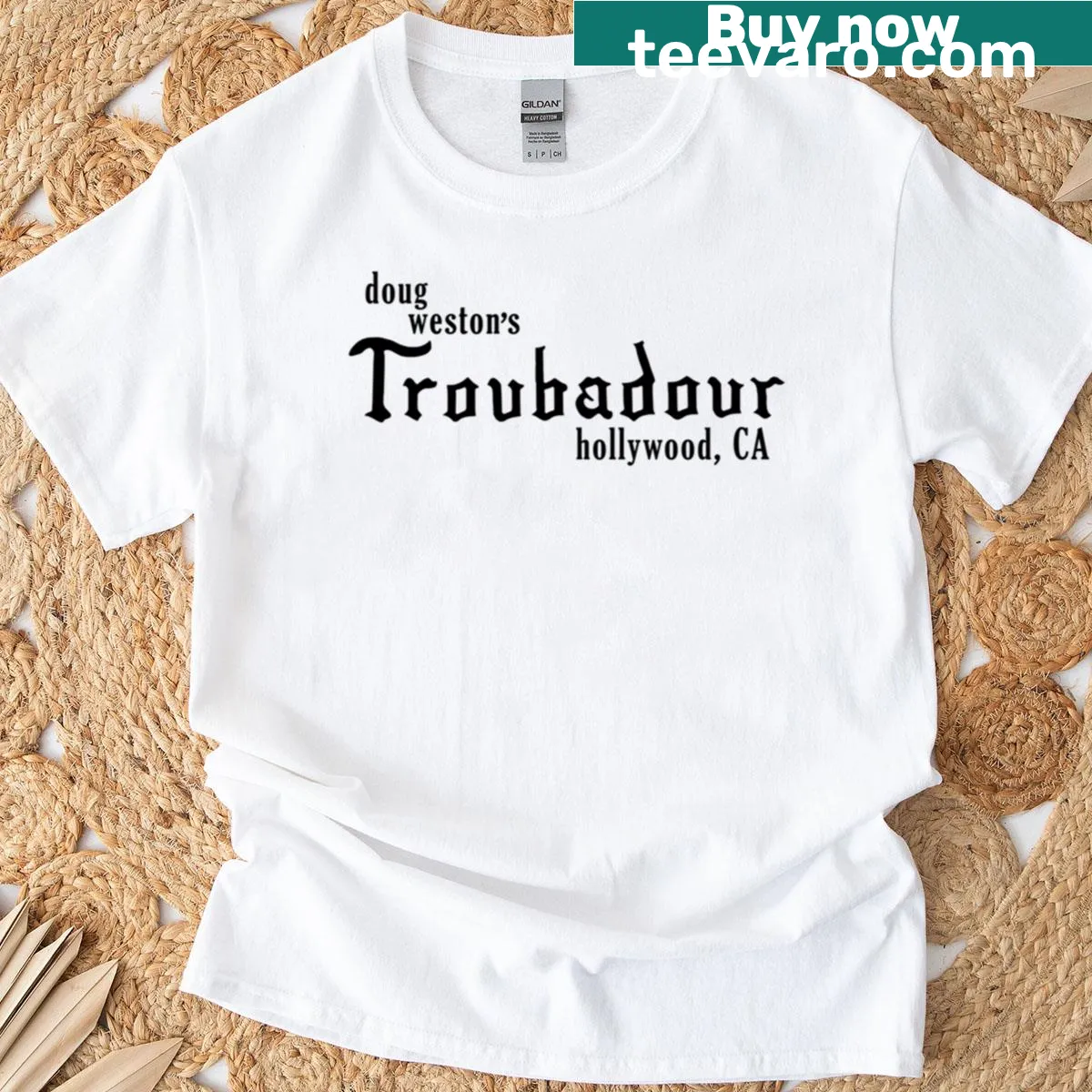 Vintage style Troubadour Hollywood t-shirt celebrating music history. — on a men's t-shirt