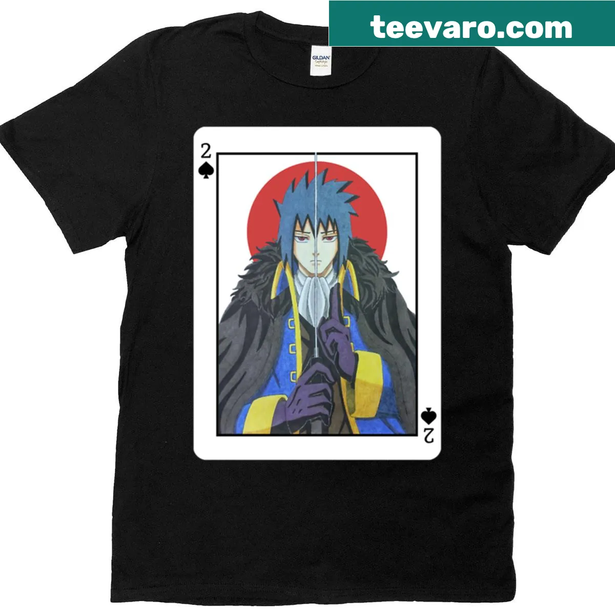 T-shirt featuring an illustration of a knight on the Two Of Spades card — on a men's t-shirt