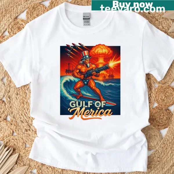 Illustration of Uncle Sam surfing on a T-shirt