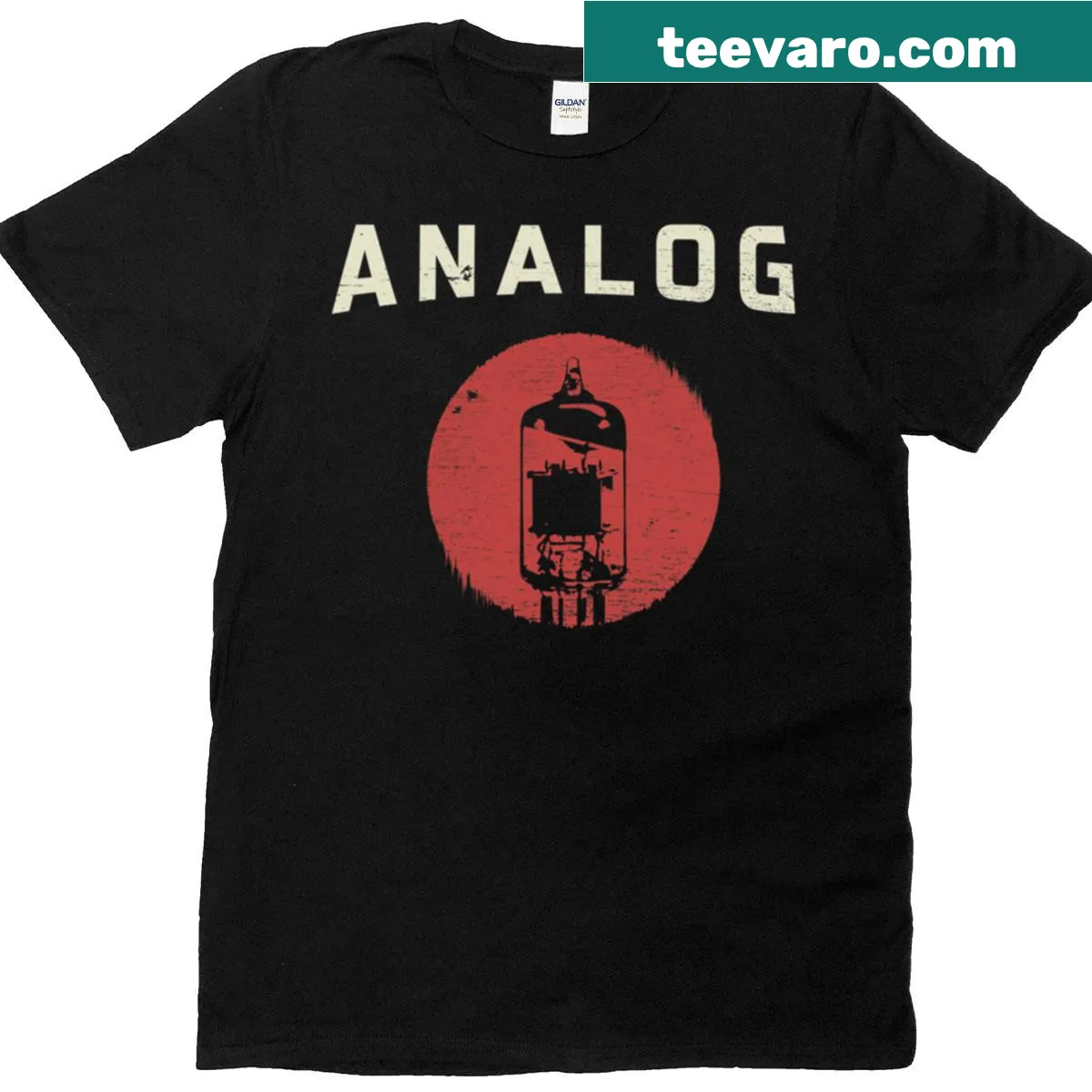 Distressed graphic t-shirt featuring vacuum tubes — on a men's t-shirt