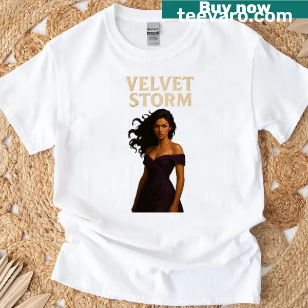 Minimalist T-shirt featuring an abstract design called 'Velvet Storm'