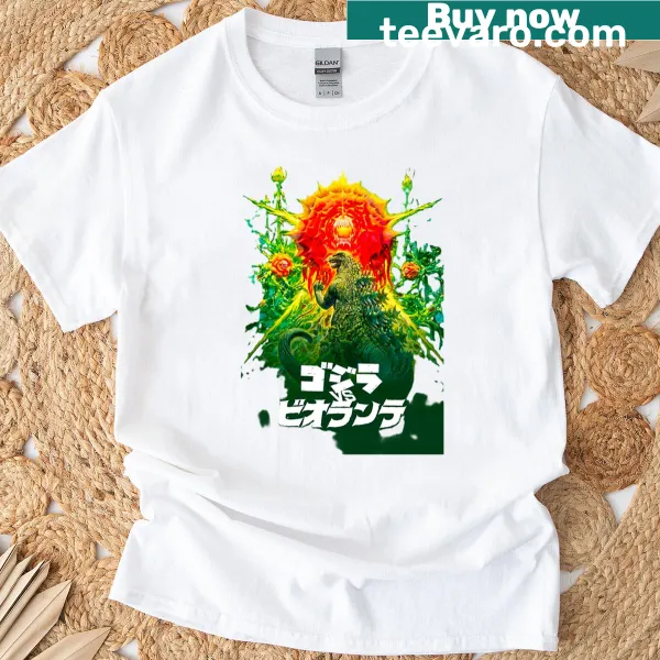 Vintage t-shirt showcasing a giant monster attacking Tokyo in pulp art style