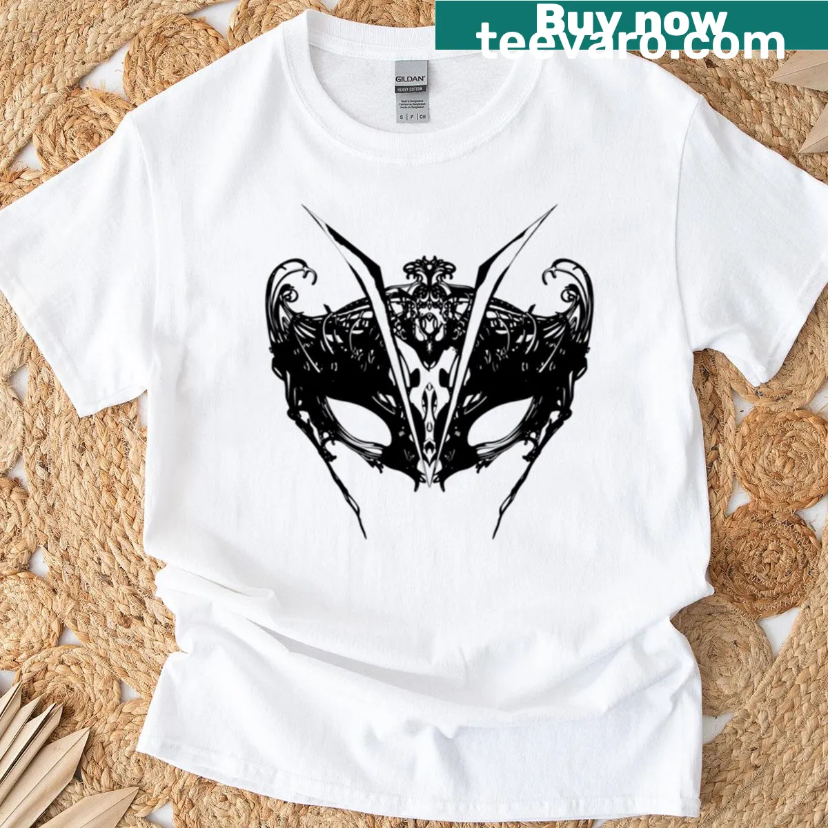 Illustration of a phantom mask on a fantasy-themed T-shirt — on a men's t-shirt