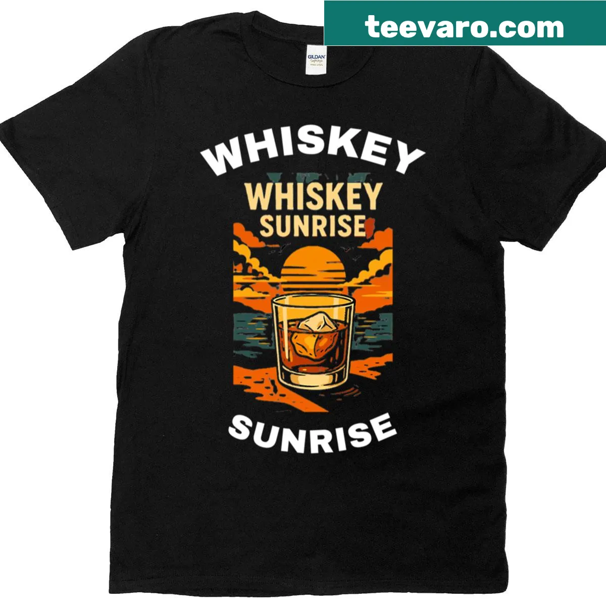 Relaxed t-shirt featuring the phrase Whiskey Sunrise — on a men's t-shirt