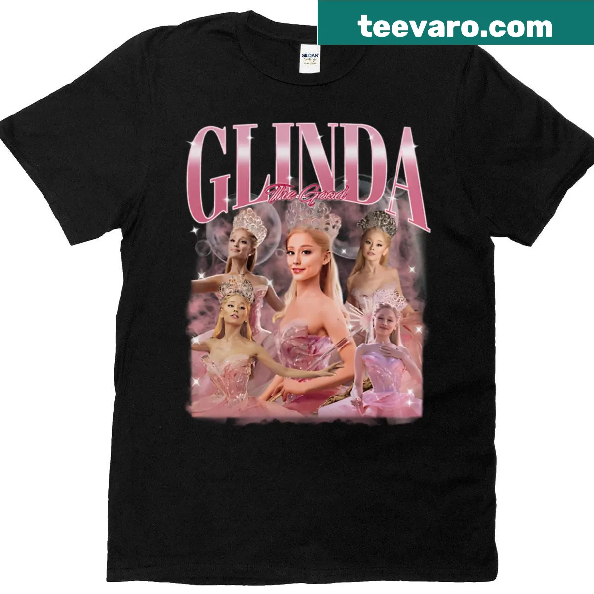 T-shirt celebrating Wicked The Musical with Glinda and Elphaba designs. — on a men's t-shirt