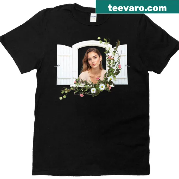 Abstract illustrated T-shirt featuring a serene window scene