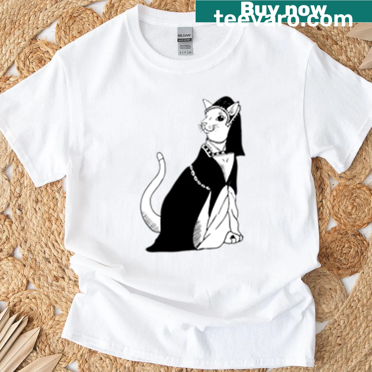 Vintage woodcut-style cat icon T-shirt. — on a men's t-shirt