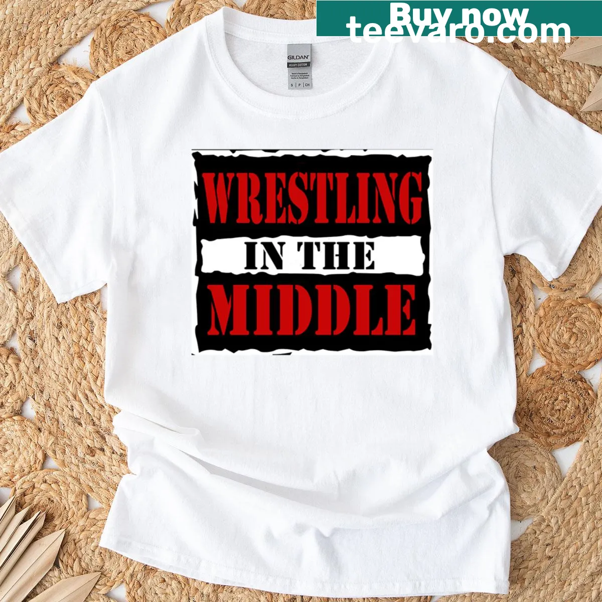 Vintage wrestling logo T-shirt with Raw Is War text — on a men's t-shirt
