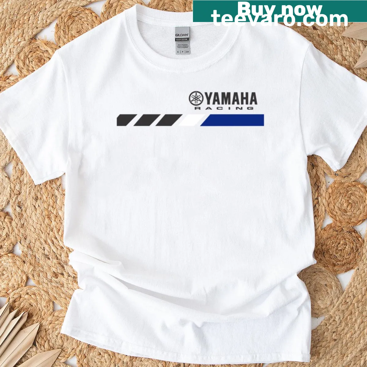 Minimalist t-shirt featuring Yamaha logo in bold typography — on a men's t-shirt