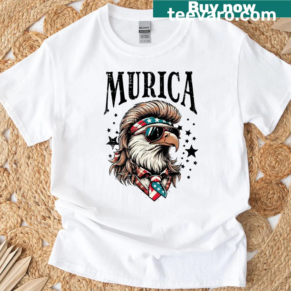 Funny mullet eagle cartoon for the 4th of July on a t-shirt — on a men's t-shirt