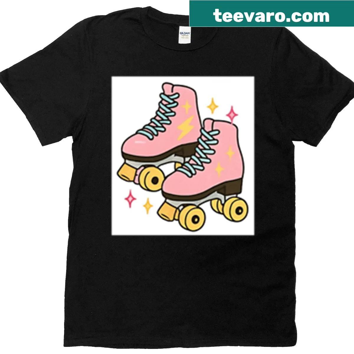 Retro T-shirt featuring classic 90s rollerskates graphic — on a men's t-shirt