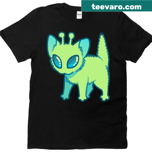 Playful T-shirt featuring an adorable alien kitty illustration