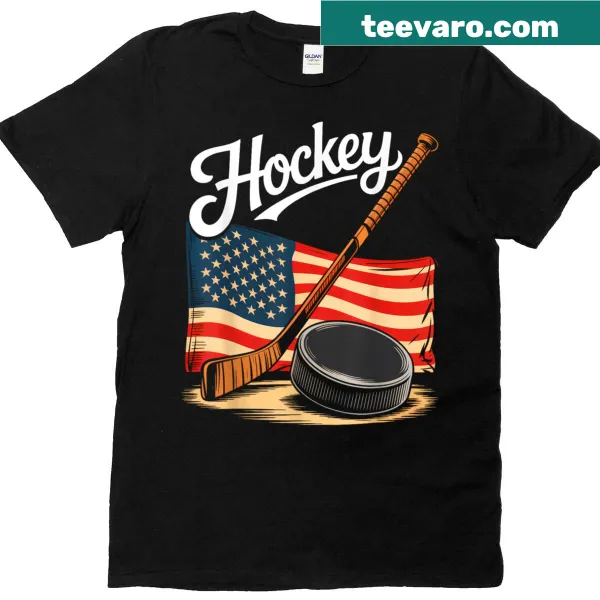 Hockey-themed T-shirt with American flag design for the 4th of July