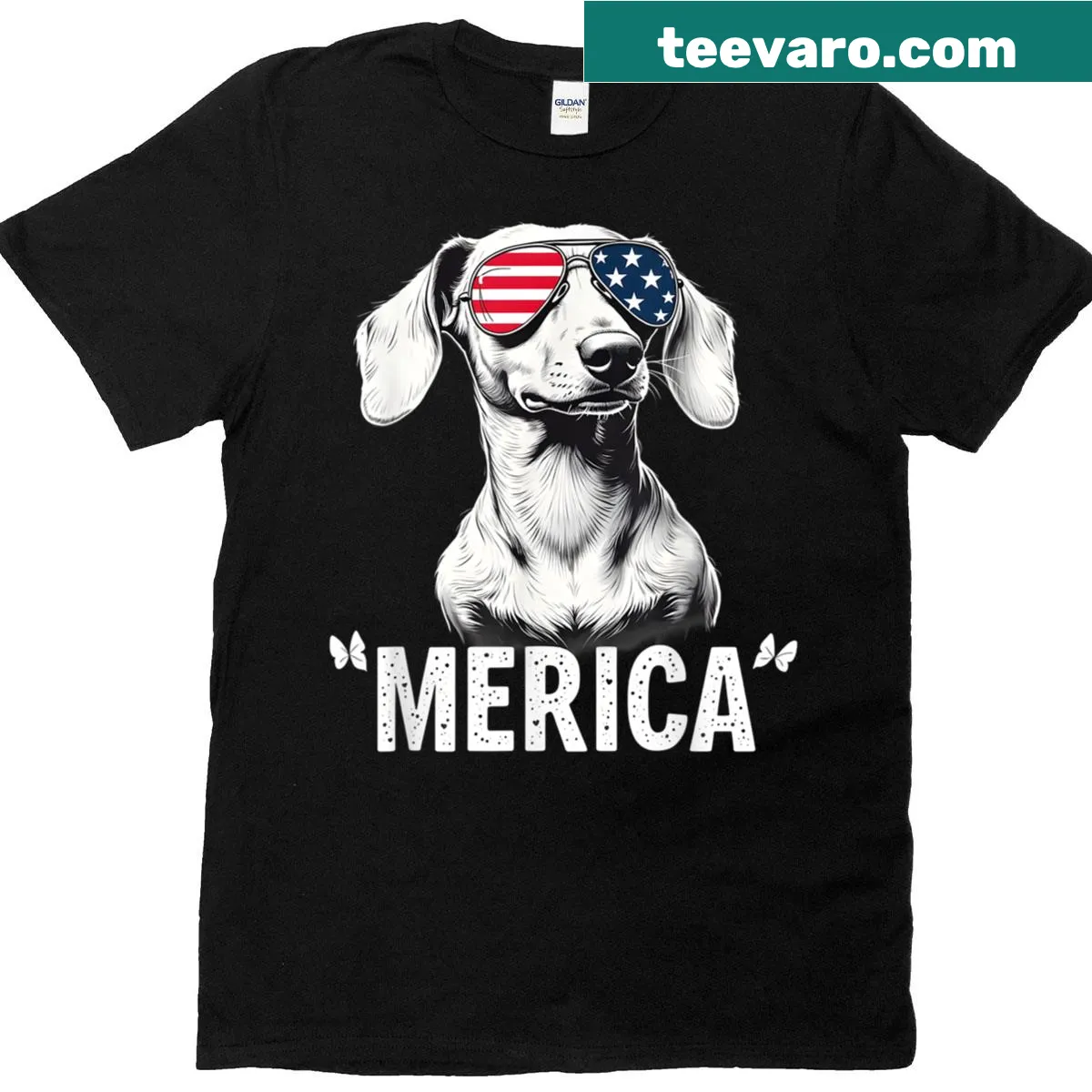 American flag T-shirt featuring a dachshund for the 4th of July — on a men's t-shirt