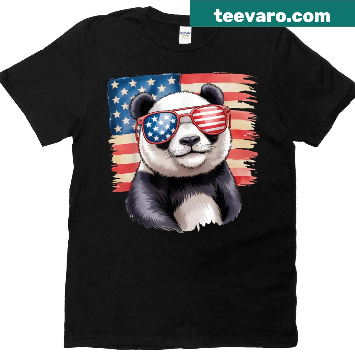 Panda illustration wearing American flag for 4th of July — on a men's t-shirt