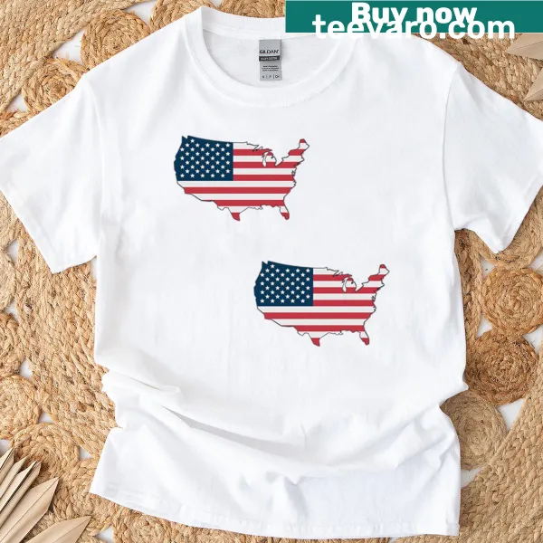 T-shirt featuring a USA map filled with the American flag design