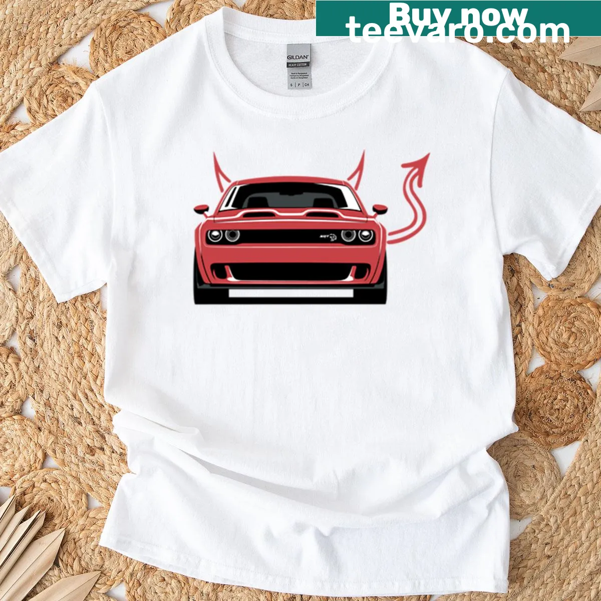 Illustrated T-shirt showcasing American muscle car and V8 power — on a men's t-shirt