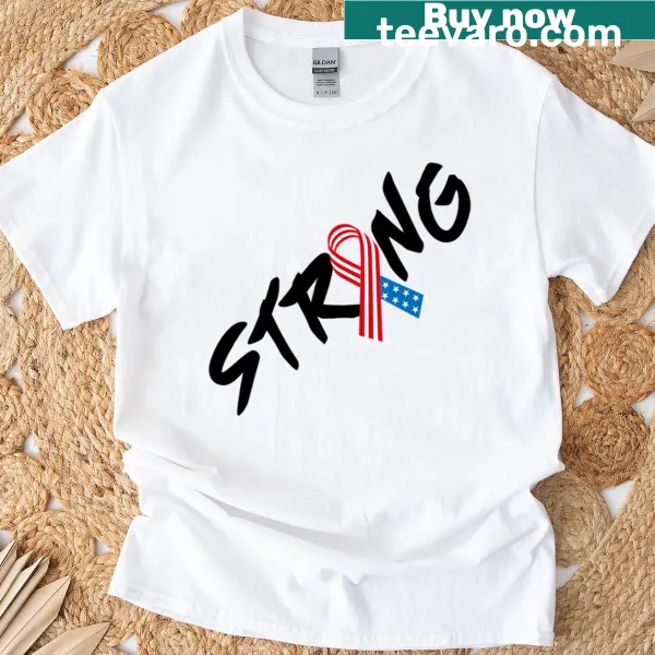 Bold typography American Strong t-shirt with patriotic theme