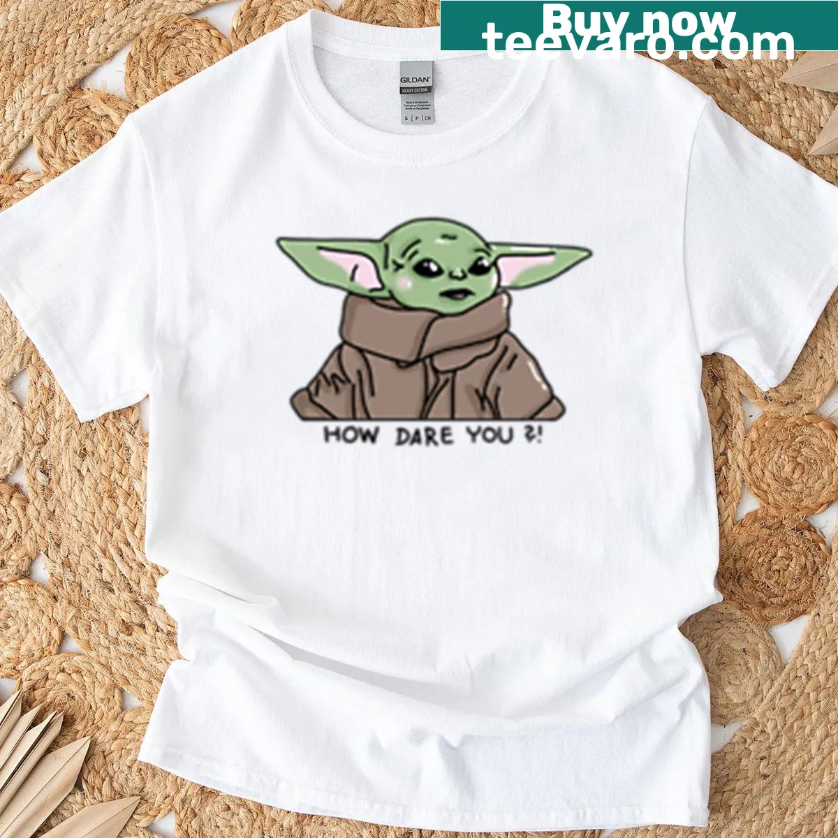 Adorable Baby Yoda (Grogu) t-shirt with a playful expression and text — on a men's t-shirt