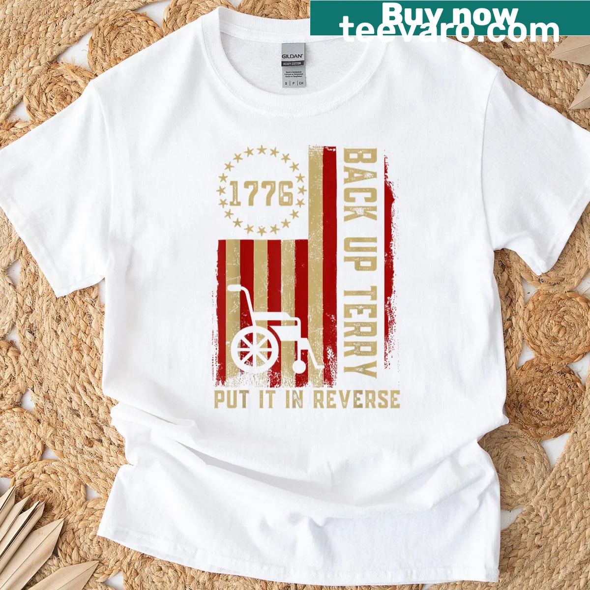 Vintage distressed t-shirt with the phrase 'Back Up Terry Put It In Reverse' — on a men's t-shirt
