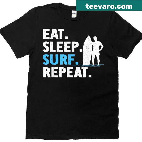 T-shirt featuring illustrated surfing art with surfboards