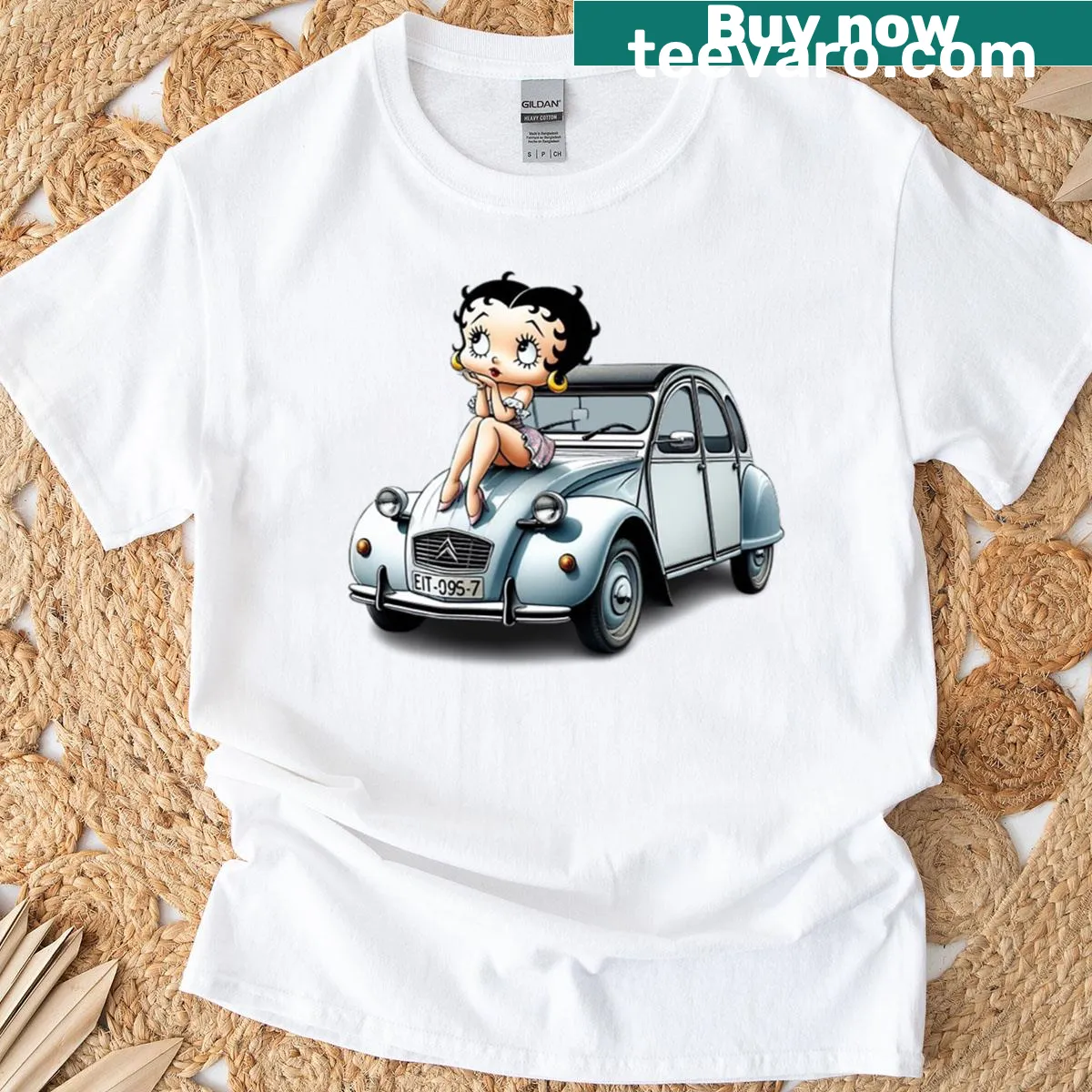 T-shirt featuring a playful graphic of Betty Boop — on a men's t-shirt