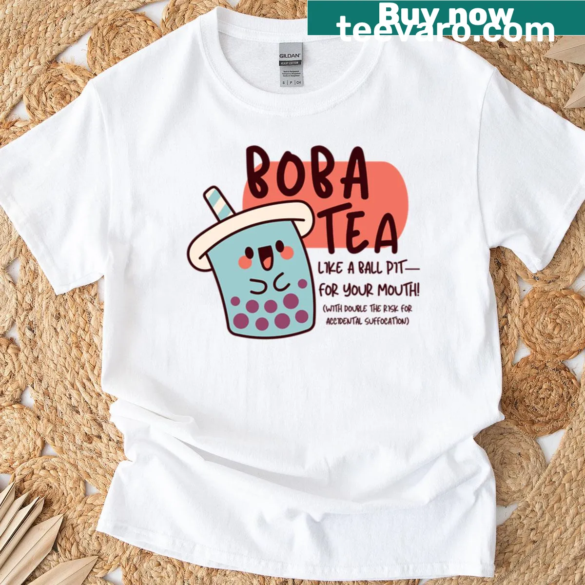 Funny T-shirt featuring boba tea as a ball pit design — on a men's t-shirt