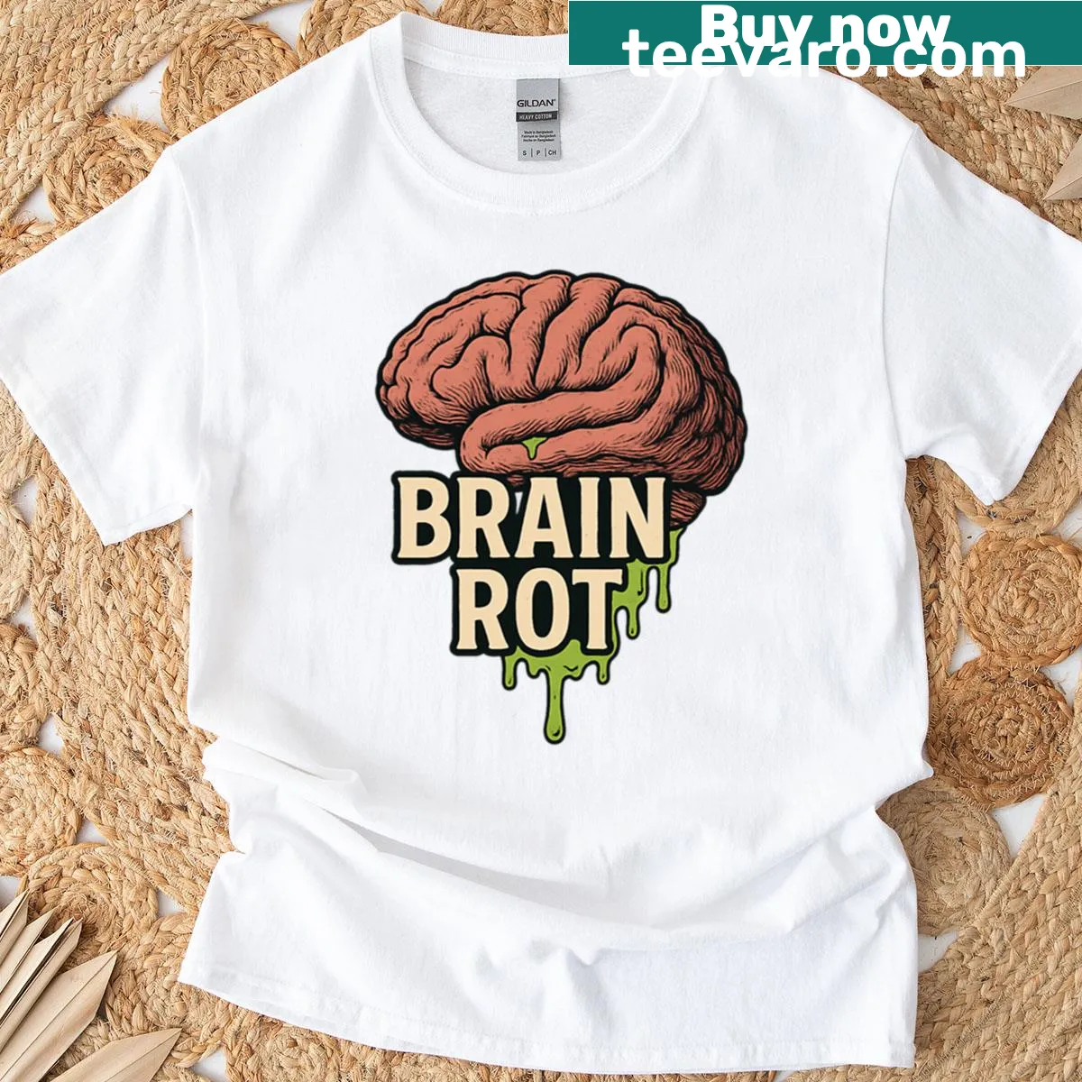 Vintage-style T-shirt with 'Brain Rot' text for quirky minds — on a men's t-shirt