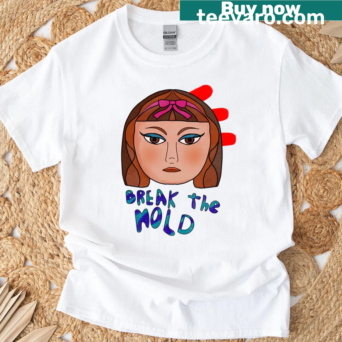 Empowering 'Break The Mold' typography T-shirt for women — on a men's t-shirt