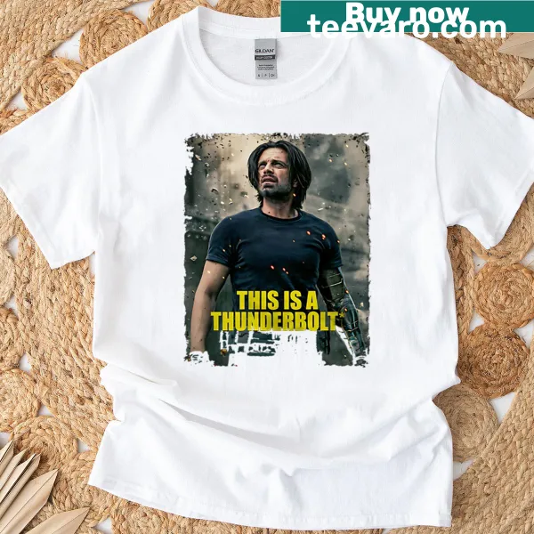 Thunderbolts-themed T-shirt featuring Bucky in a striking graphic design.
