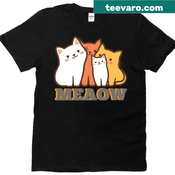 Illustrated t-shirt featuring a family with cats